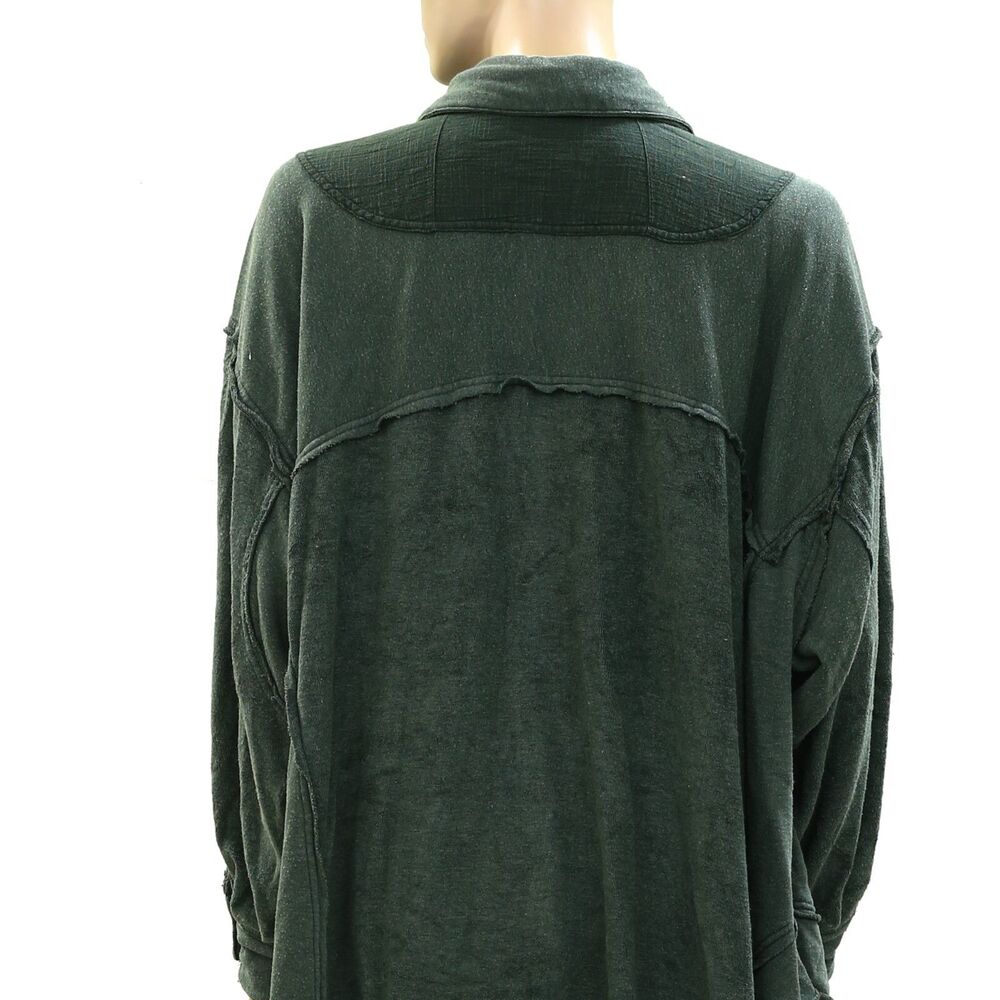 Free People Riley Sweatshirt Top Buttondown Slouchy Oversized Collared S 271404 - Picture 7 of 7
